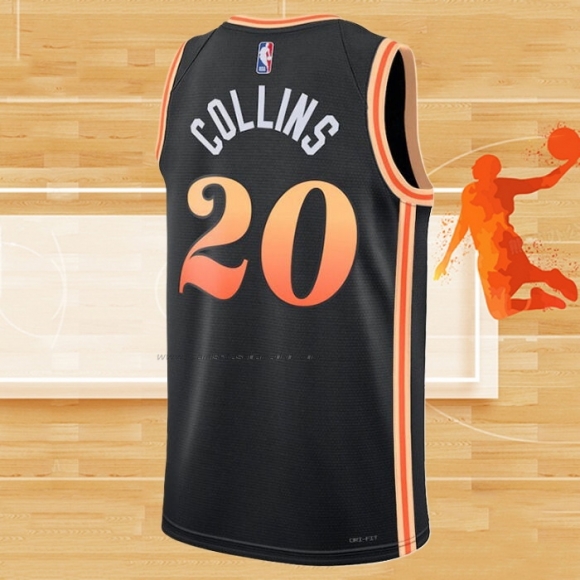 Camiseta Atlanta Hawks John Collins NO 20 Ciudad 2022-23 Negro