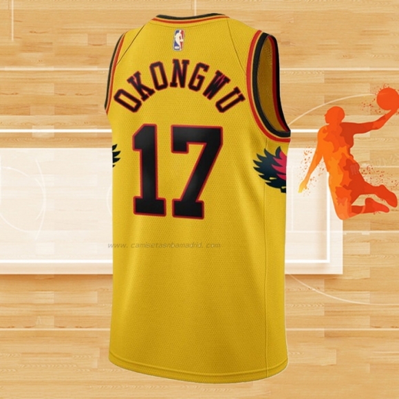 Camiseta Atlanta Hawks Onyeka Okongwu NO 17 Ciudad 2021-22 Amarillo