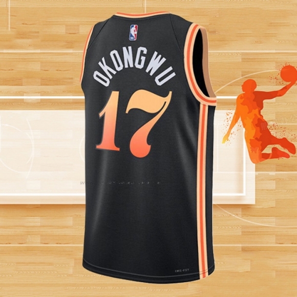 Camiseta Atlanta Hawks Onyeka Okongwu NO 17 Ciudad 2022-23 Negro