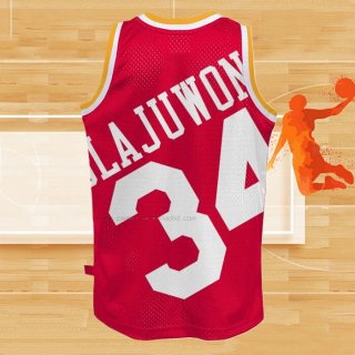 Camiseta Houston Rockets Hakeem Olajuwon NO 34 Mitchell & Ness Big Face Rojo