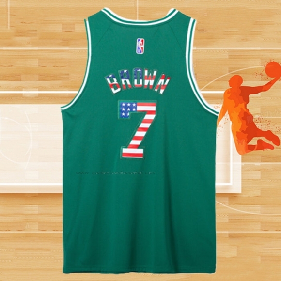 Camiseta Boston Celtics Jaylen Brown NO 7 75th Bandera Edition Verde