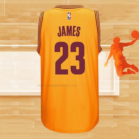 Camiseta Cleveland Cavaliers LeBron James NO 23 Retro Amarillo