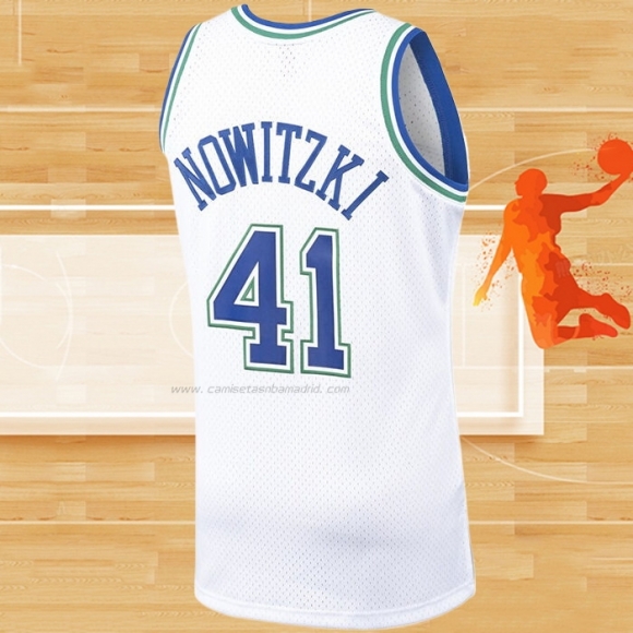 Camiseta Dallas Mavericks Dirk Nowitzki NO 41 Mitchell & Ness 1998-99 Blanco