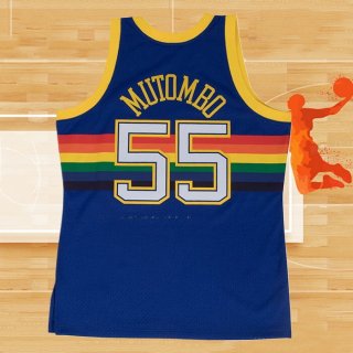 Camiseta Denver Nuggets Dikembe Mutombo NO 55 Hardwood Classics Throwback Azul