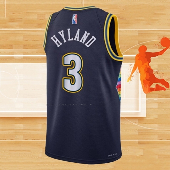 Camiseta Denver Nuggets Nah'Shon Hyland NO 3 Ciudad 2021-22 Azul