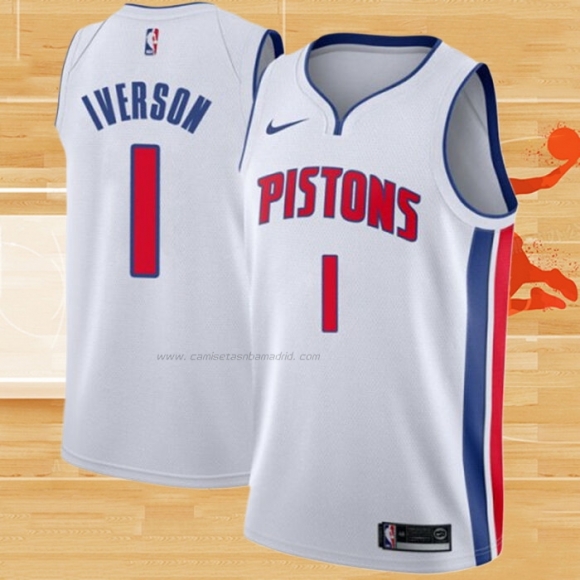 Camiseta Detroit Pistons Allen Iverson NO 1 Association Blanco