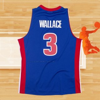 Camiseta Detroit Pistons Ben Wallace NO 3 Hardwood Classics Throwback Azul