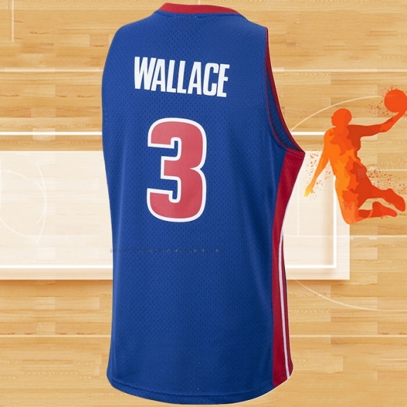 Camiseta Detroit Pistons Ben Wallace NO 3 Mitchell & Ness 2003-04 Azul