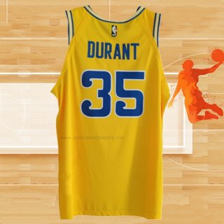 Camiseta Golden State Warriors Kevin Durant NO 35 Hardwood Classic Autentico Amarillo