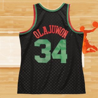 Camiseta Houston Rockets Hakeem Olajuwon NO 34 Mitchell & Ness 1993-94 Negro