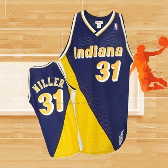 Camiseta Indiana Pacers Reggie Miller NO 31 Retro Blanco Azul Amarillo