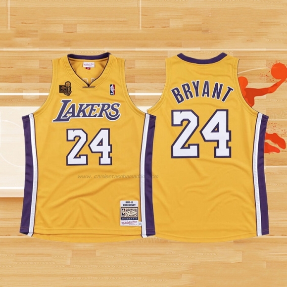 Camiseta Los Angeles Lakers Kobe Bryant NO 24 Hardwood Classics Amarillo