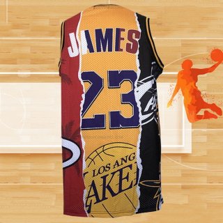 Camiseta Los Angeles Lakers Lebron James NO 23 Heat Cavaliers Negro Rojo Amarillo
