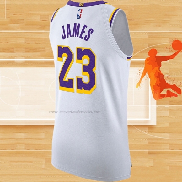 Camiseta Los Angeles Lakers LeBron James NO 23 Association Autentico Blanco