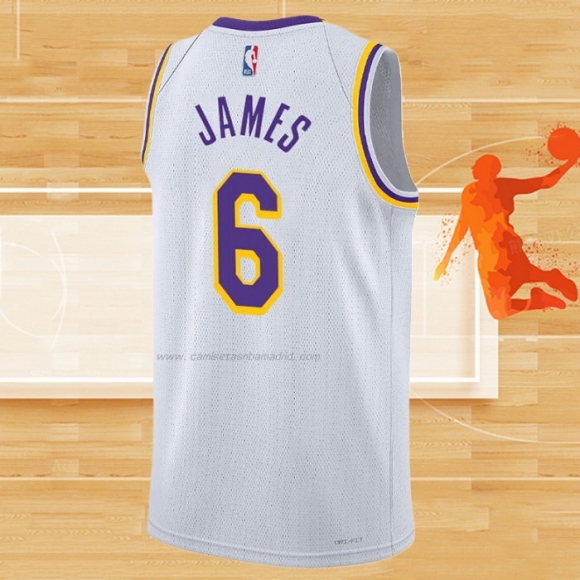 Camiseta Los Angeles Lakers LeBron James NO 6 Association 2022-23 Blanco