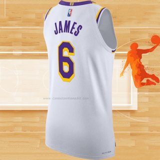 Camiseta Los Angeles Lakers LeBron James NO 6 Association Autentico Blanco