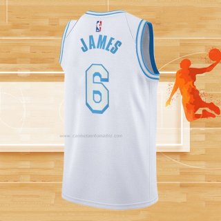 Camiseta Los Angeles Lakers LeBron James NO 6 Ciudad 2021-22 Blanco