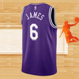 Camiseta Los Angeles Lakers LeBron James NO 6 Ciudad 2021-22 Violeta