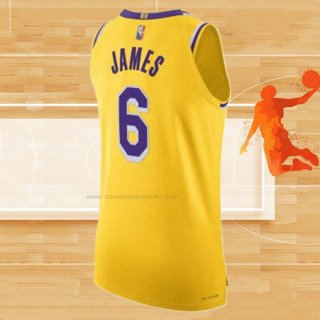 Camiseta Los Angeles Lakers LeBron James NO 6 Icon Autentico Amarillo
