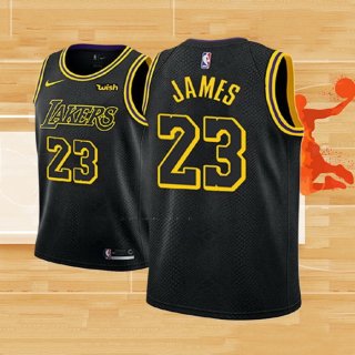 Camiseta Nino Los Angeles Lakers Lebron James NO 23 Ciudad 2017-18 Negro