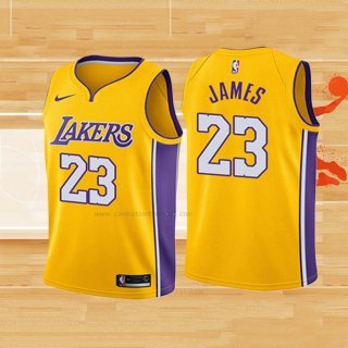 Camiseta Nino Los Angeles Lakers Lebron James NO 23 Icon 2018 Amarillo