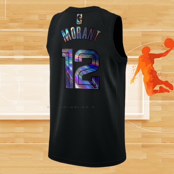 Camiseta Memphis Grizzlies Ja Morant NO 12 Iridescent Logo Negro