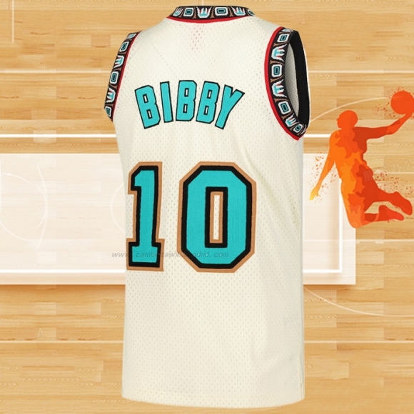 Camiseta Memphis Grizzlies Mike Bibby NO 10 Mitchell & Ness Chainstitch Crema