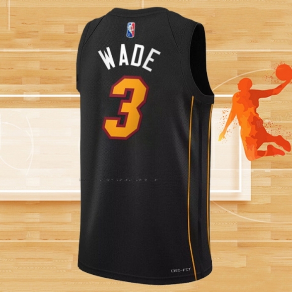 Camiseta Miami Heat Dwyane Wade NO 3 Ciudad 2021-22 Negro