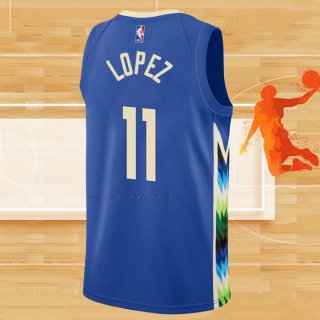 Camiseta Milwaukee Bucks Brook Lopez NO 11 Ciudad 2022-23 Azul
