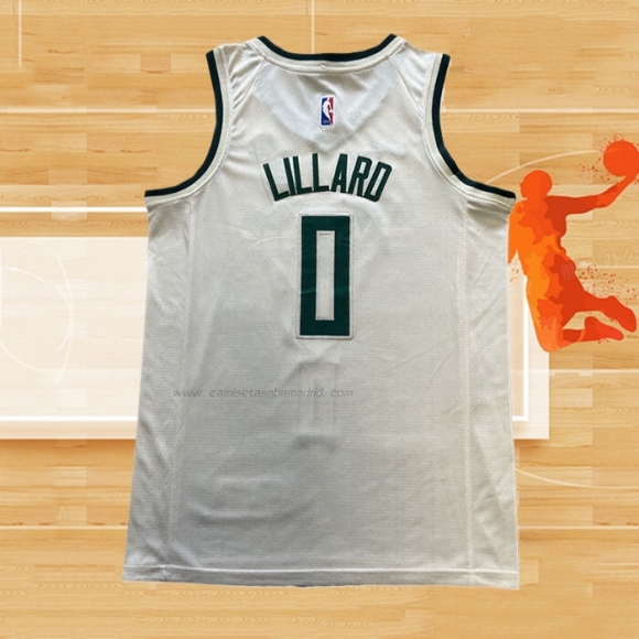 Camiseta Milwaukee Bucks Damian Lillard NO 0 Ciudad 2018-19 Crema