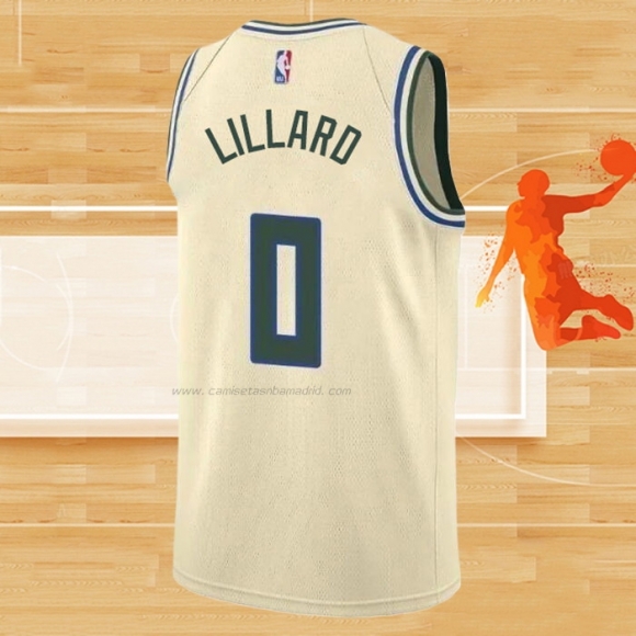 Camiseta Milwaukee Bucks Damian Lillard NO 0 Ciudad 2019-20 Crema