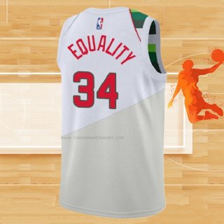 Camiseta Milwaukee Bucks Giannis Antetokounmpo NO 34 Earned Blanco