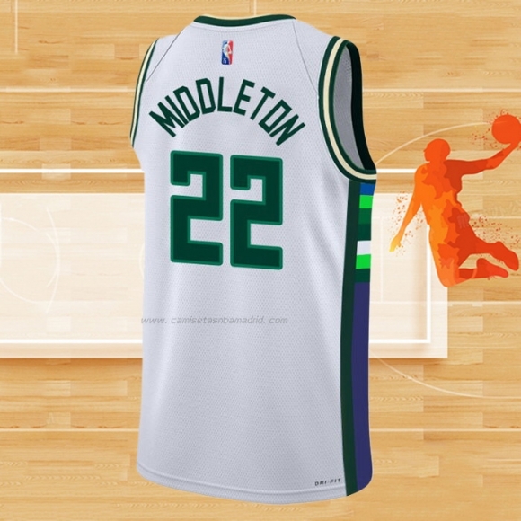 Camiseta Milwaukee Bucks Khris Middleton NO 22 Ciudad 2021-22 Blanco