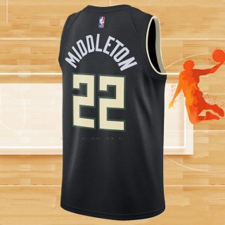 Camiseta Milwaukee Bucks Khris Middleton NO 22 Statement 2020-21 Negro