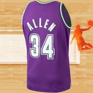 Camiseta Milwaukee Bucks Ray Allen NO 34 Mitchell & Ness 1996-97 Violeta