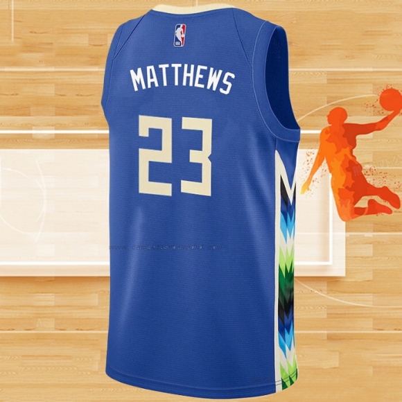 Camiseta Milwaukee Bucks Wesley Matthews NO 23 Ciudad 2022-23 Azul