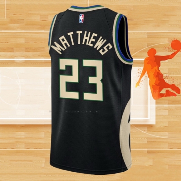 Camiseta Milwaukee Bucks Wesley Matthews NO 23 Statement 2022-23 Negro