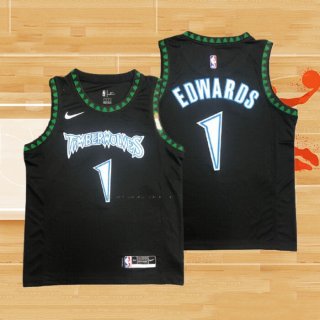 Camiseta Minnesota Timberwolves Anthony Edwards NO 1 Classics Negro