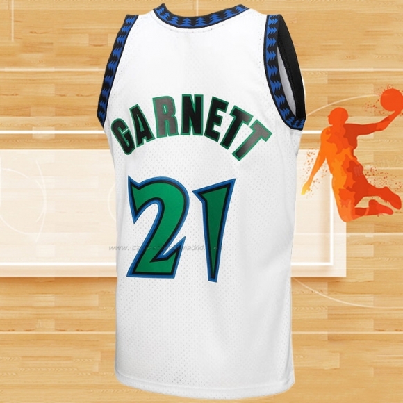 Camiseta Minnesota Timberwolves Kevin Garnett NO 21 Mitchell & Ness 1997-98 Blanco