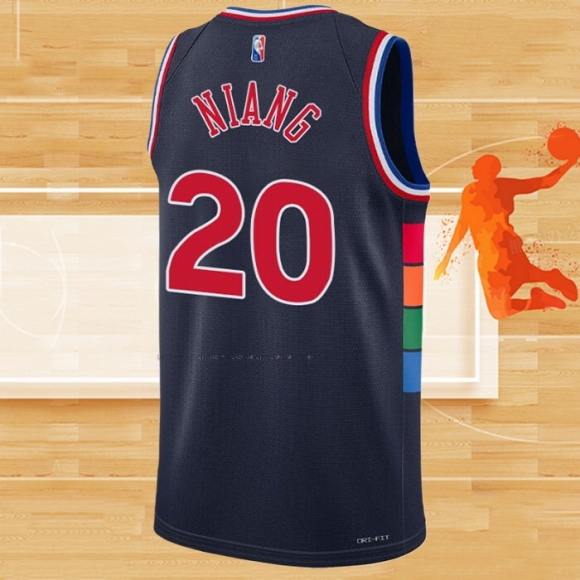 Camiseta Philadelphia 76ers Georges Niang NO 20 Ciudad 2021-22 Azul