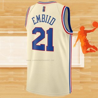 Camiseta Philadelphia 76ers Joel Embiid NO 21 Earned 2020-21 Crema