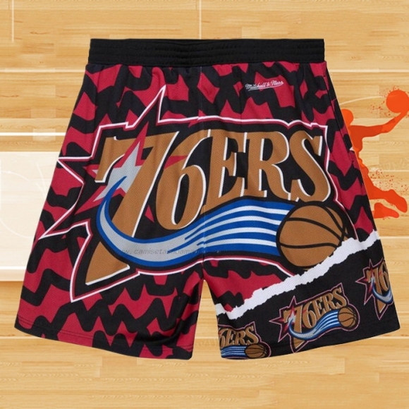 Pantalone Philadelphia 76ers Mitchell & Ness Naranja Rojo Negro