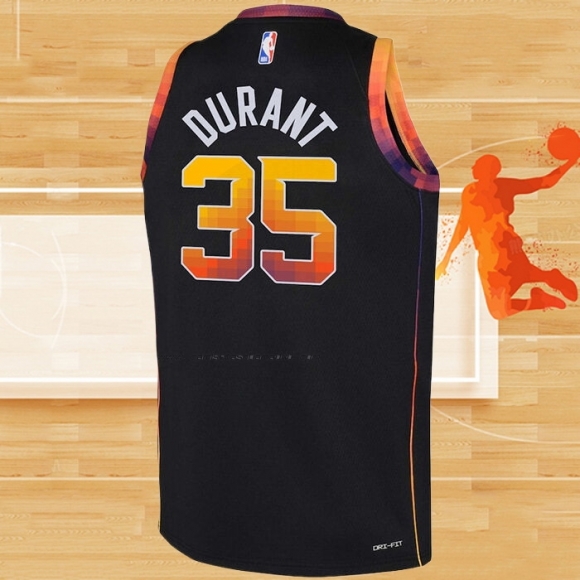 Camiseta Nino Phoenix Suns Kevin Durant NO 35 Statement 2022-23 Negro