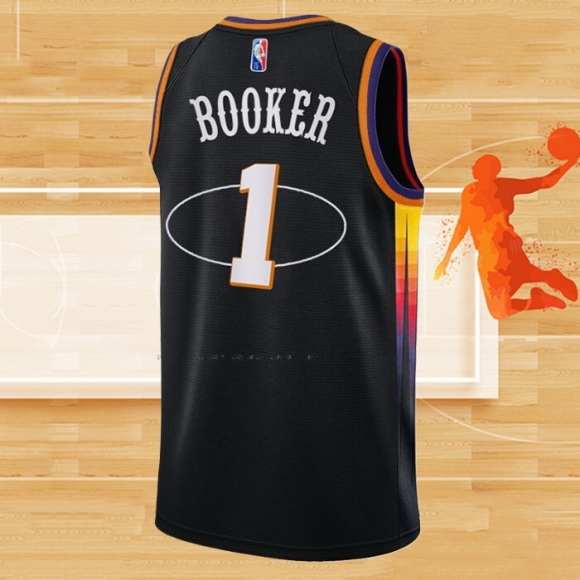 Camiseta Phoenix Suns Devin Booker NO 1 75th Anniversary 2022 Negro