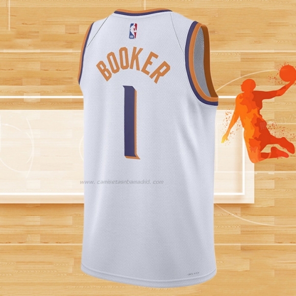 Camiseta Phoenix Suns Devin Booker NO 1 Association 2023-24 Blanco