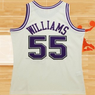 Camiseta Sacramento Kings Jason Williams NO 55 Mitchell & Ness Chainstitch Crema