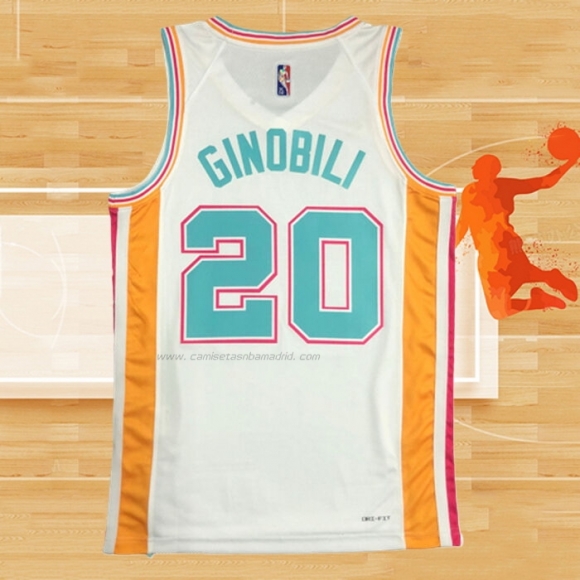 Camiseta San Antonio Spurs Manu Ginobili NO 20 Ciudad 2021-22 Blanco