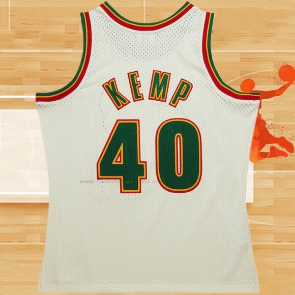 Camiseta Seattle SuperSonics Shawn Kemp NO 40 Mitchell & Ness Chainstitch Crema