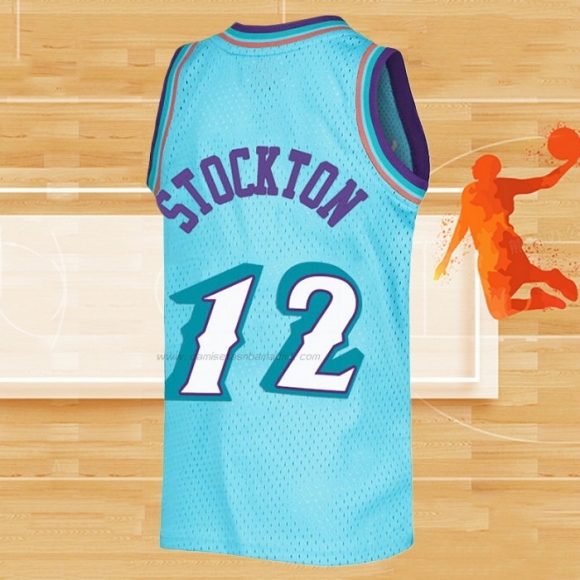 Camiseta Utah Jazz John Stockton NO 12 Mitchell & Ness 1996-97 Azul