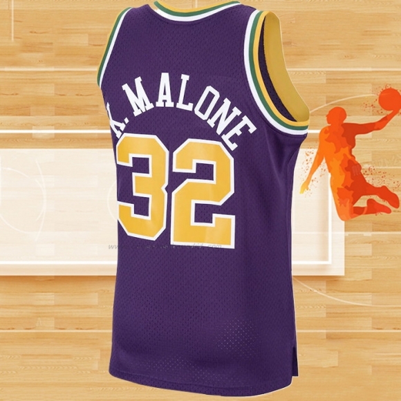 Camiseta Utah Jazz Karl Malone NO 32 Mitchell & Ness 1991-92 Violeta